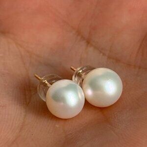 18K Gold 8mm Natural Akoya Pearl Stud Earrings Genuine Japanese Akoya Pearl